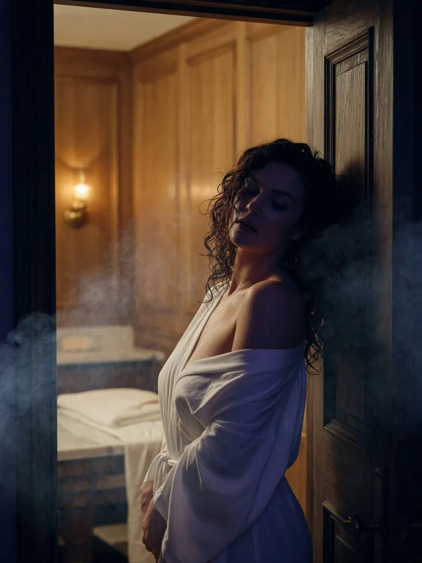 Steam, shadow and a gold screen in a room used for happy ending massage Atlanta