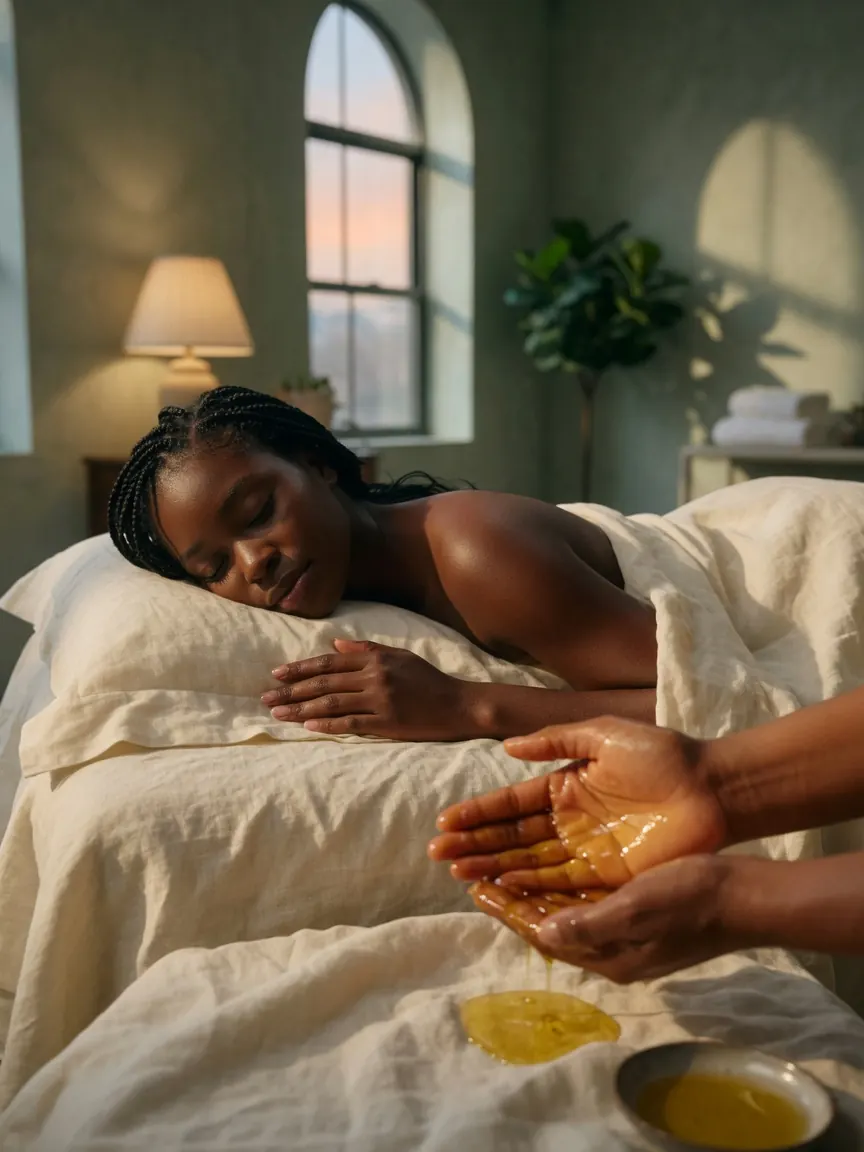 Warm oil and fresh linen before a session of Midtown Atlanta massage