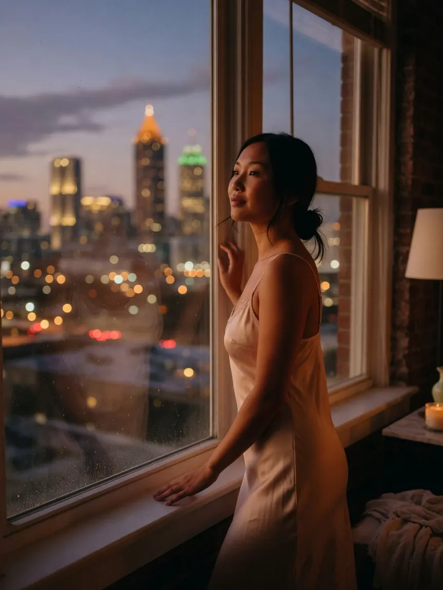 A treatment room at night, the setting for sensual massage Atlanta