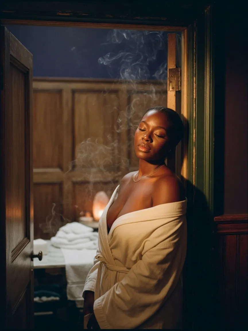 Steam, shadow and a gold screen in a room used for tantric massage Atlanta